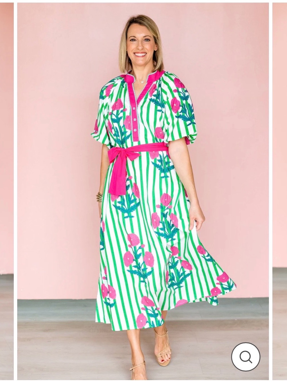 NWT! Umgee Pink & Green Floral Stripe Midi Dress